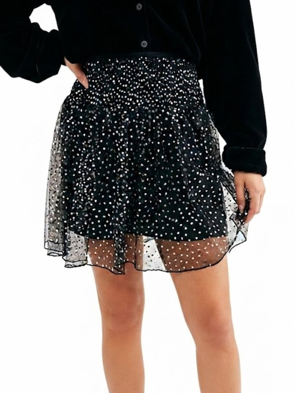 Free People Only You Black Glitter Mesh Tutu Mini Skirt Small S Sparkle